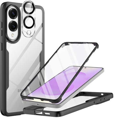 WQRTYJK Funda para Samsung Galaxy S25 Edge, 360 Grados Fullbody Protectores de Cámara Antigolpes con Protector de Pantalla Integrado Vidrio Templado Robusto Completa Carcasa Case - Negro