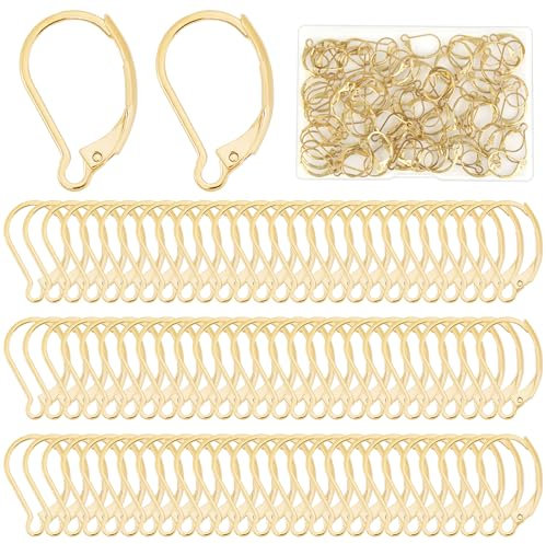 80 Stück Ohrhaken, Geschlossen Ohrring Haken in Gold, Kupfer Ohrringhaken mit Offener Schleife, Ohrringe Basteln ﻿für DIY Ohrring Schmuck Herstellung