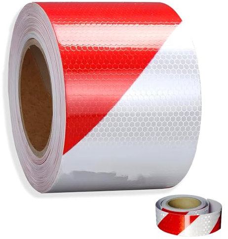 12m × 5cm Reflektierendes Band, Reflektierendes Klebeband, Rot und Weiß Warnaufkleber Reflektorband Selbstklebend Klebeband, Warnmarkierung Sicherheit, für Fahrzeuge, Autos, Anhänger, Outdoor