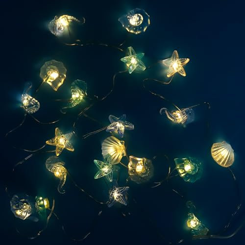 ENLACE Lichterkette Meerestiere, 2M 20 LED Seepferdchen Seestern Wellhornschnecken Muschel Lichterkette, Lichterkette Kinderzimmer Meerestiere für Kinderzimmer Hochzeit Innen Outdoor Party Deko