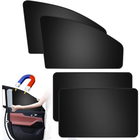Sonnenschutz Auto Seitenscheibe, Sichtschutz Fenster, Auto Fenster Verdunkelung, Sonnenschutz Auto Magnetisch, Auto Vorhang mit UV für Kinder&Haustiere, Schwarz, 4 Stück