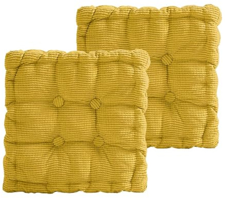 MeYuxg 2er Set Sitzkissen Quadrat, Stuhlkissen 40x40 cm, Dicke Bodenkissen Sitzpolster Outdoor & Indoor,Sitzkissen Stuhl für Gartenstühle, Bürostuhl, Balkonstuhl (Gelb)