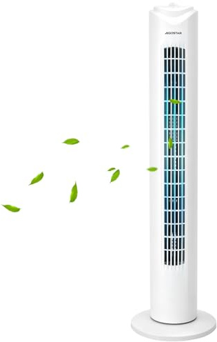 Aigostar Ventilatore a torre Silenzioso, 3 Velocità Regolabile, Timer 120 Minuti, Oscillazione Automatica 70°, Ventilatore portatile salvaspazio senza pale per casa e ufficio, 81 CM, 45W, Bianco