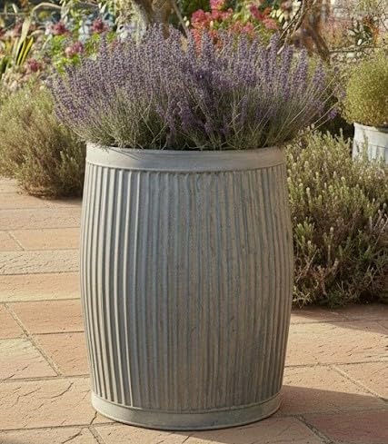 My Square Mile Antique Design Galvanised Round Dolly Planter, Medium 45cm | Metal Plant Pot, Garden Ribbed, Classic Vintage, 3 Size Options