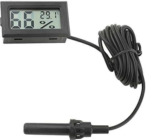 Adfaga Misuratore digitale professionale di umidità della temperatura Termometro LCD Igrometro con sonda da 1,5 m per Interni Esterni Cucina domestica Giardino Magazzino Nero Bianc (Nera)