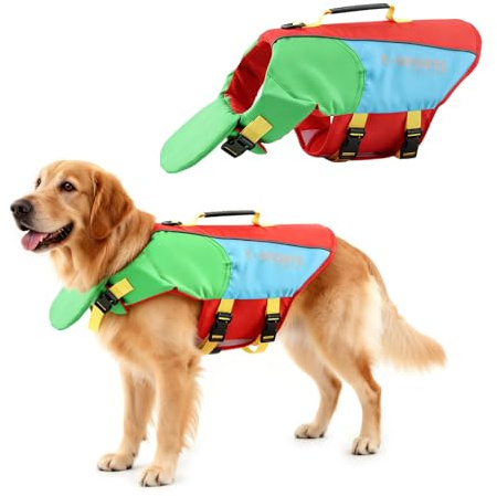 SilverChry Salvagente Cani, Giubbotto Salvagente Can con Manico, Pet Gilet di Sicurezza Costumi da Bagno Dog Life Vestgrigio, Rosso, M/L (M)