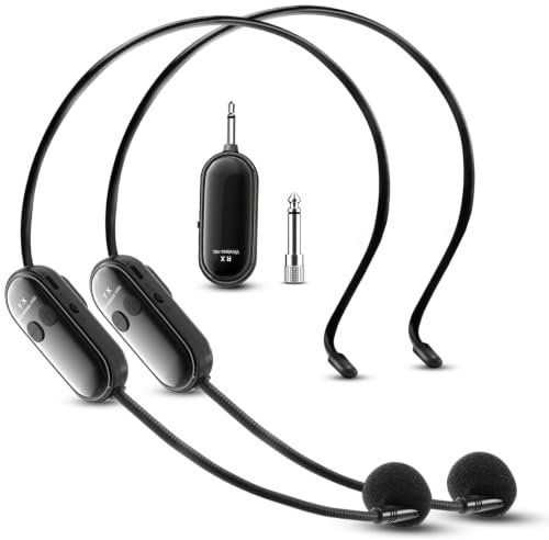 XIAOKOA Wireless Microphone Headset for 2 People, 2.4G Dual Head Microphones System, USB-C Charging, 100ft Range, Mic for Teaching Fitness Instructor Tour Guide