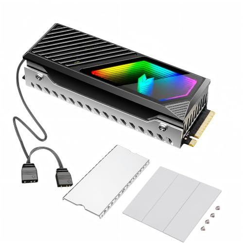 Ouitble Heatsink-Kühler für M.2 2280 SSD/PC/PS5, RGB Sync Kühler Kühlkörper | Aluminium SSD NVMe Kühlkörper mit 3 Wärmeleitpads, Metallabdeckung, Dynamische LED, 5V-3Pin-Stecker für DIY PC (Schwarz)