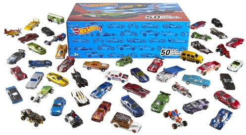Hot Wheels 50-Car Pack of 1:64 Scale Vehicles Individually Packaged, Gift for Collectors & Kids Ages 3 Years Old & Up, V6697