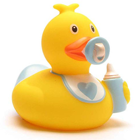 Baby Badeente Junge I Quietscheente I L: 7,5 cm I inkl. Badeenten-Schlüsselanhänger im Set