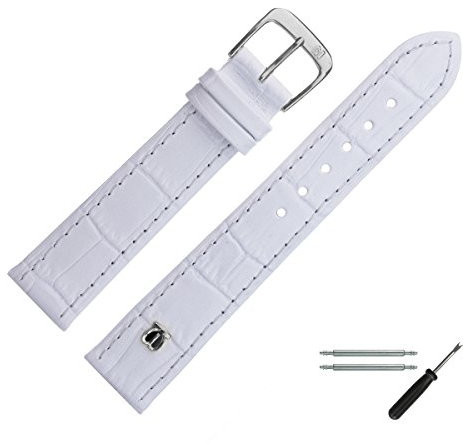 MARBURGER Uhrenarmband 16mm Leder Weiss Silber Alligator Prägung Mit Naht - Montage Set 5281620000120