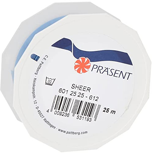 Präsent C.E. Pattberg Sheer Organzaband hellblau, 25 m Geschenkband zum Einpacken von Geschenken, 25 mm Breite, Zubehör zum Dekorieren & Basteln, Dekoband