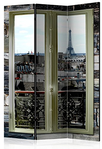 RAUMTEILER/PARAVENT B&D XXL Raumteiler Fensterblick Fenster Landschaft Foto Paravent 135x172 cm beidseitig auf Vlies-Leinwand Bedruckt Trennwand Spanische Wand Sichtschutz Raumtrenner schwarz