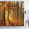 ABAKUHAUS Herbst Duschvorhang, Misty Herbstwald, Stoffliches Gewebe Badezimmerdekorationsset mit Haken, 175 x 180 cm, Orange Braun Grün
