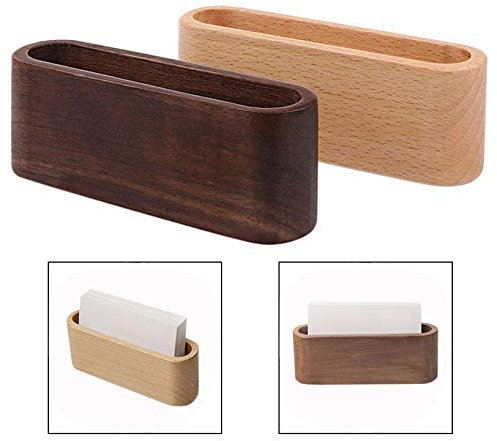 Xrten Lot de 2 Porte Carte de Visite Bureau Bois, Noyer Professionnelle de Visite Organisateur de Carte pour Bureau Countertop