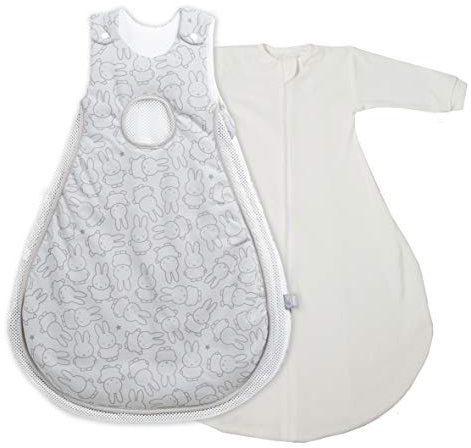roba Babyschlafsack 62/68 cm Air PLUS miffy + Strampelsack mit Ärmeln - safe asleep - Schlafsack ganzjährig für Neugeborene - Grau mit Hasen Motiv