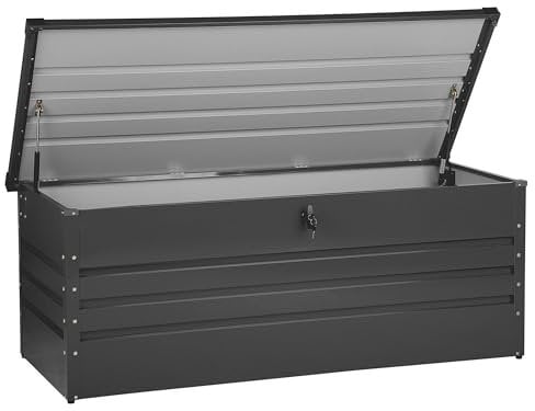 Beliani Große Metall-Gartentruhe 600 l graphitgrau Kissenbox Auflagenbox für die Terrasse wasserdicht Aufbewahrungsbox Gartenbox Cebrosa