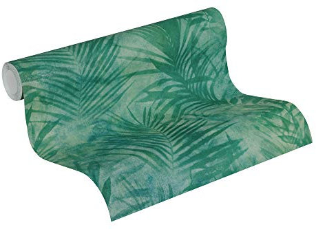 A.S. Création Vliestapete Neue Bude 2.0 Edition 2 Tapete Tropical Concret mit Palmenblättern 10,05 m x 0,53 m grün blau gelb Made in Germany 374112 37411-2