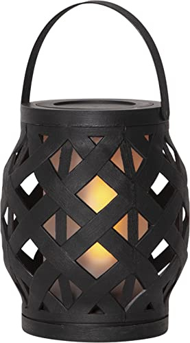 Star Trading LED Gartenlaterne - Outdoor Dekolaterne mit Flammeneffekt | Batteriebetrieben mit Timer, IP44 wetterfest für draußen, warmweißes Flackerlicht, elegantes Rautenmuster, Schwarz