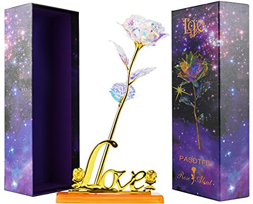 Cadeau Femme Rose Galaxy Coffret Cadeau Anniversaire Femme Rose en or Cadeau Maman Mamie Nounou Soeur Grand Mere Copine Amie Anniversaire Mariage Noel Saint Valentin Fleur Eternelle avec Boîte et Base