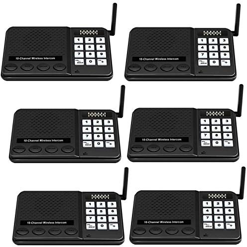 GLCONN 6 Pack Wireless Intercoms - Long Range 1 Mile, 10 Channel, 3 Code Room to Room Home Intercom System for Business, House, Office, Gate, Restaurant, Elderly