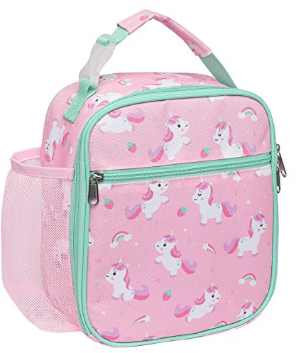 Bagseri Lunch Bag for Girls, Insulated Lunch Bag for Kids, Portable Lunch Cooler Bag for School, with Bottle Holder, Water-Resistant Lining, Pink Unicorn