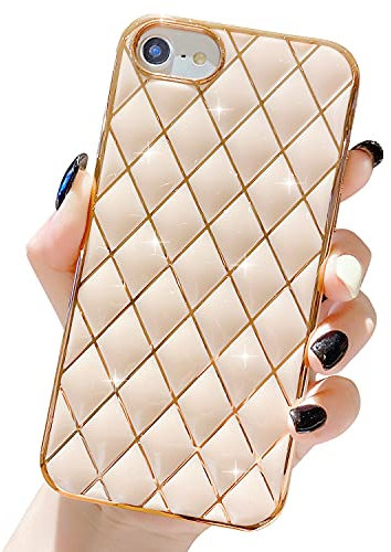 ZTUOK Compatible with iPhone 7/8/SE 2020 Case for Women Girls,Luxury Gold Plating Design with Sparkly Bling Slim Soft Back TPU Bumper Shockproof Phone Case Cover for iPhone 7/8/SE 2020-Pink