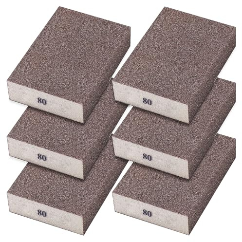 Sunxeke 6Pcs Sanding Sponge 80 Grit Coarse Blocks for Metal Sanding Wood Sanding Brush Washable&Reusable N-G-001-80
