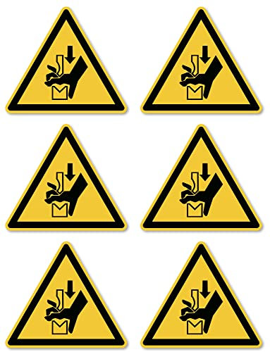 Avviso di pericolo di schiacciamento della mano tra gli utensili di una pressa: W030 – DIN EN ISO 7010 / ASR A1.3 – Adesivo: Ø 5 cm, 6 pezzi