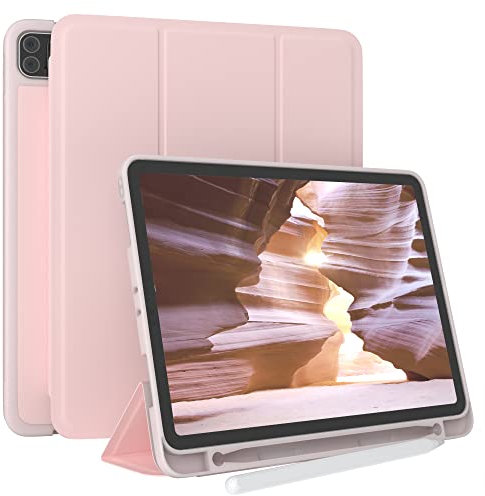 EAZY CASE - Schutzhülle mit Stifthalter für iPad Pro 2022/2021 / 2020/2018 Case 11 Zoll Hülle mit Stifthalterung Tablet Cover Touchpen Smartcase aufstellbar Klappcase Auto Sleep Wake Up Etui Rosa