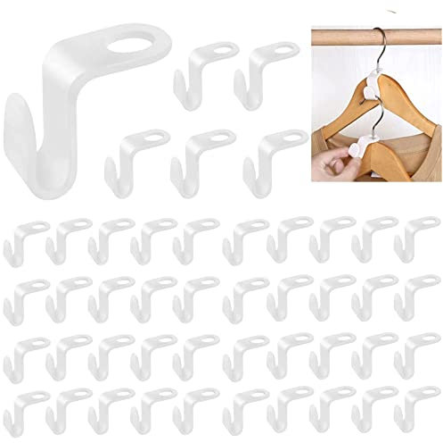 60 Pcs Hanger Hooks, Space Saving Hangers Multi-layer Stackable Hangers Space Savers Hooks Hanger Extender Clips Cascading Clothes Hooks for Wardrobe Clothes Organiser White