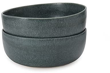 URBANARA Schale Malhou – 6 x 17 cm, Graugrün, 100% Stein Steingut, 2er Set, Schalenset Tafelservice Tafelgeschirr Schüssel Camping Outdoor Essgeschirr Kombiservice Picknickgeschirr Ramen Bowl