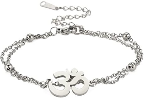 UNIFT Aum Om Ohm Sanskrit Symbol Armband Für Frauen, Hindu Spirituelle Harmonie Amulett Edelstahl Yoga Charm Manschette Armband Schmuck Zubehör (Silber)