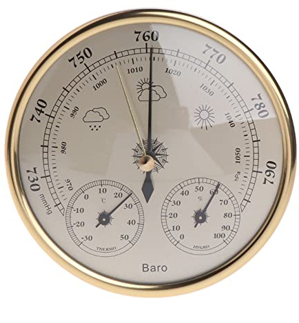 POKHDYE Wandbehang Barometer Barometer für Zuhause -30~50℃ 0~100% RH 970~1050hPa Messing Wetterstation Barometer Thermometer Hygrometer Wetterstation Hangin,Golden