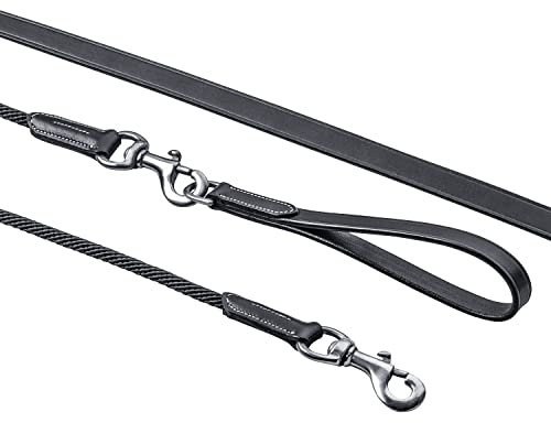 Sunride teilbare Schlaufzügel (Hilfszügel) für Pferde, aus Echtleder und Kordel, mit Sattelschlaufen (Full 540 cm, schwarz)
