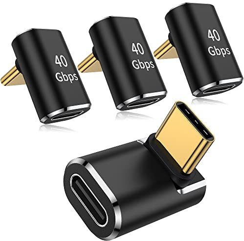 Adattatore USB C da 90 gradi (confezione da 4), AuviPal USB C maschio a USB C femmina connettore ad angolo retto per Steam Deck, switch, notebook, tablet, telefoni e altro - Nero