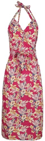 Queen Kerosin Damen Pencil Kleid Bleistiftkleid Neckholder Hawaii Tropischer All-Over-Print Hibiskus Sommer Party 50S Hawaii Red