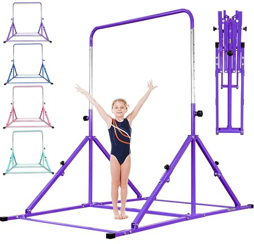 MARFULA Upgrade Foldable Gymnastic Bar with Mat Ages 3-12, 200 lbs Weight Capacity, Kip Horizontal, Training Equipment for Home and Center Use, Purple (Bar Without Mat)