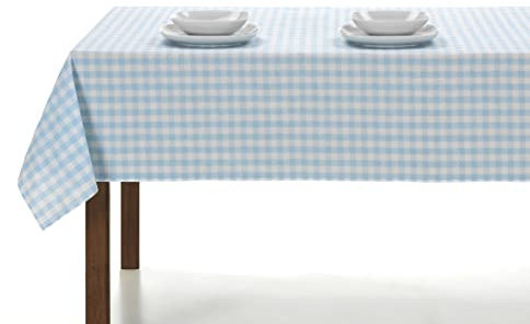 LAN&LAN – Tischdecke abwaschbar Kariert mit Stoff, Tischdecken Hochwertig Gefertigtes, für den Innen- und Außeneinsatz (Himmelblau, 140 x 220)