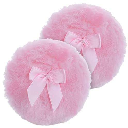Sibba Large Fluffy Powder Puff - 4 Inch Ultra Soft Washable Reusable Velour Face Body Puff for Loose Powder - Wet Dry Makeup Tool (Pink)
