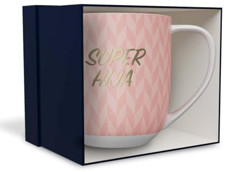 DRAEGER PARIS 1886 - Taza Cerámica Super Hija - Diseño Elegante con Mensaje en Oro Caliente - Azul/Rosa - 320 ml - Apta para Lavavajillas - Ideal Decoración y Detalle Especial