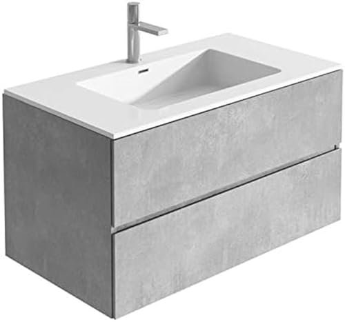 Urban Grey Bathroom Sink Unit | Vanity Unit & White Basin | Wall Hung Storage Unit | Storage Cabinet | 2 Soft Close Drawer | 900mm