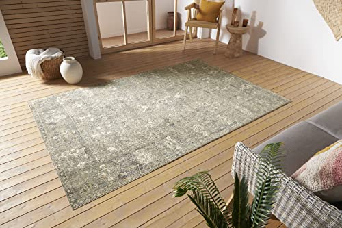 Nouristan Luxor In- & Outdoor Teppich Orient – Orientalischer Flachgewebe Vintage Used Look Waschbar Wetterfest & UV-beständig für Balkon, Terrasse, Garten, Wohnzimmer – Schwarz Creme, 190x280cm