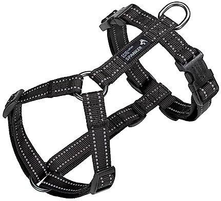 EXCELLENT ELITE SPANKER No Pull Dog Harness Reflective Nylon Vest L-Shaped Adjustable Easy Pet Harness for Small Medium Large Breeds Dogs Walking Training(M,BLK)