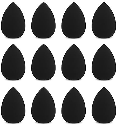 WLLHYF Lot de 12 mini éponges de maquillage professionnelles sous les yeux pour estomper les œufs, le fond de teint, le mélange de maquillage, les poudres et les retouches (noir)