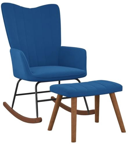 vidaXL Schaukelstuhl mit Hocker Schaukelsessel Schwingsessel Relaxstuhl Relaxsessel Ruhesessel Sessel Wohnzimmerstuhl Polsterstuhl Samt Blau