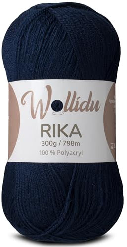 Wollidu Rika Garn zum Häkeln und Stricken 300g / 798m Strickgarn 100% Polyacryl Häkelgarn Marine Blau