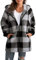 ABINGOO Damen Teddy Fleece Mantel Kariert Warm Winterjacke Kapuzenjacke Flauschig Plüschjacke Reißverschluss Sweatshirt mit Kapuze und Taschen(Schwarz,XL)