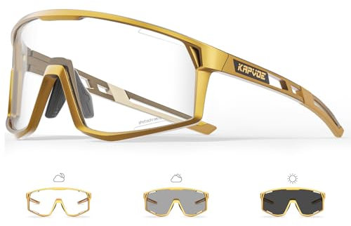 KAPVOE Photochromatische Selbsttönend Fahrradbrille für Herren Damen Klar Sportsonnenbrille TR90 Rahmen Sport Radfahren MTB Radbrille UV400 Schutz Sportbrille für Laufen Fahren Baseball Triathlon 12