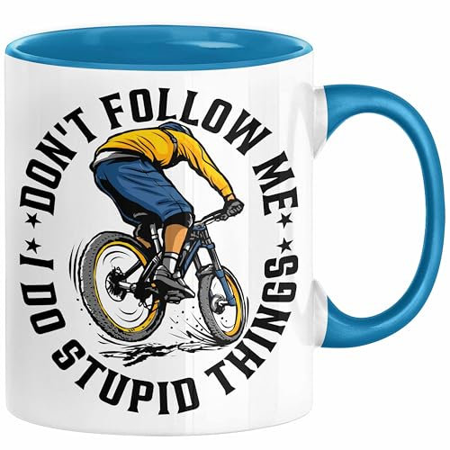 Mountainbike Tasse Geschenk für Mountainbiker Männer Geschenkidee MTB Mountainbike Berge MTB Don't Follow Me I Do Stupid Things Kaffee-Becher (Blau)